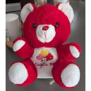1980s R.O.M. Manufacturing Cuddle Me Teddy Bear Red White Heart Balloons Rare